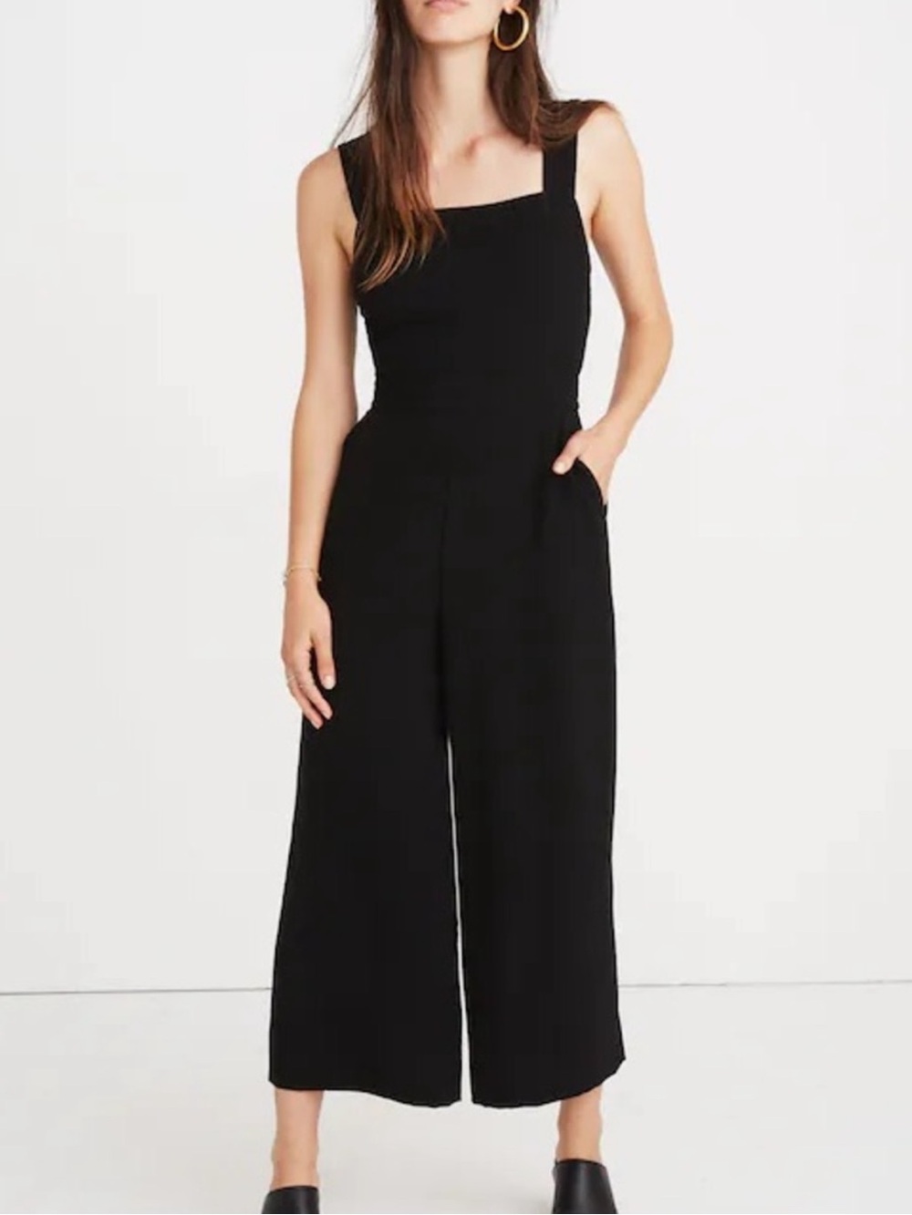 Madewell Easy Apron Black Square-Neck Jumpsuit